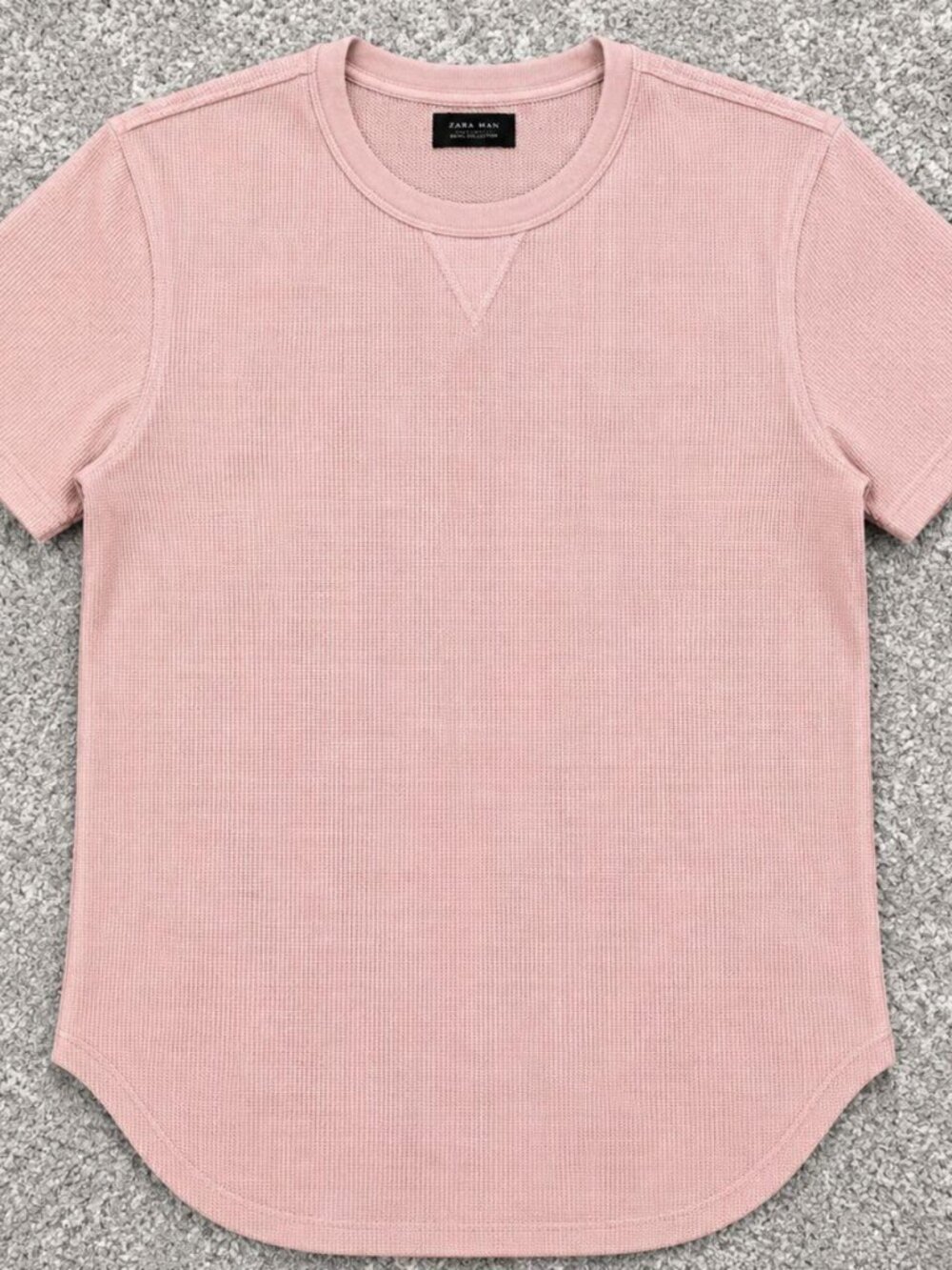 Zara Man Pink Waffle Knit Curved Hem T-Shirt